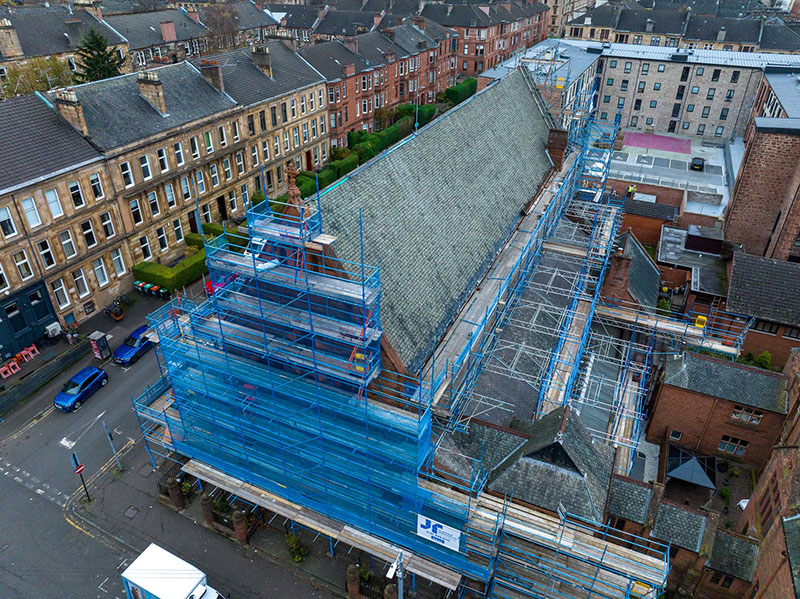 Scaffolding on a church