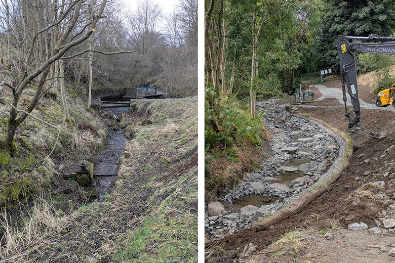 Before and after rock-ramp. Image credit: Fife Coast and Countryside Trust
